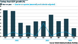 Turkish real GDP growth, quarter 1, 2022 to quarter 2, 2024