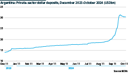 Argentina: Private-sector dollar deposits, December 2023-October 2024 (USDbn)