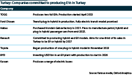 Companies committed to producing EVs in Turkey as at October 2024