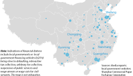 A map showing the number of financial distress cases across China