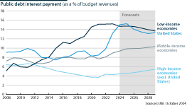 Debt service spending to revenue by income group, 2008-29