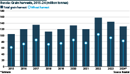 Russian grain harvest falls in 2024, although it remains at a historically high level