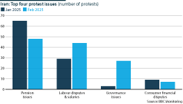 Iran's top four protest issues, January and February 2025